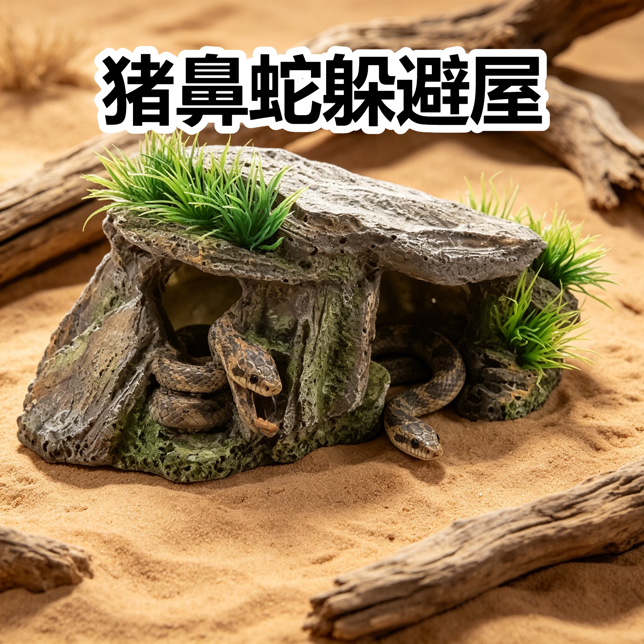 猪鼻蛇躲避屋树脂躲避洞穴守宫蜥蜴爬宠猪鼻蛇宠物蛇缸丰荣造景