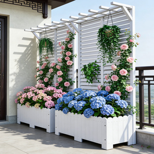 防腐木花箱户外庭院种植箱爬藤架花园栅栏围栏隔断花槽阳台木花盆