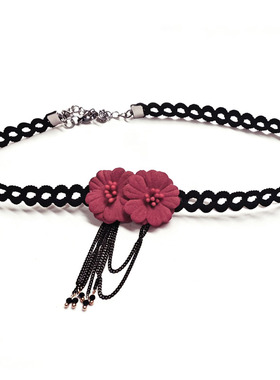 尖晶石花朵流苏choker项链