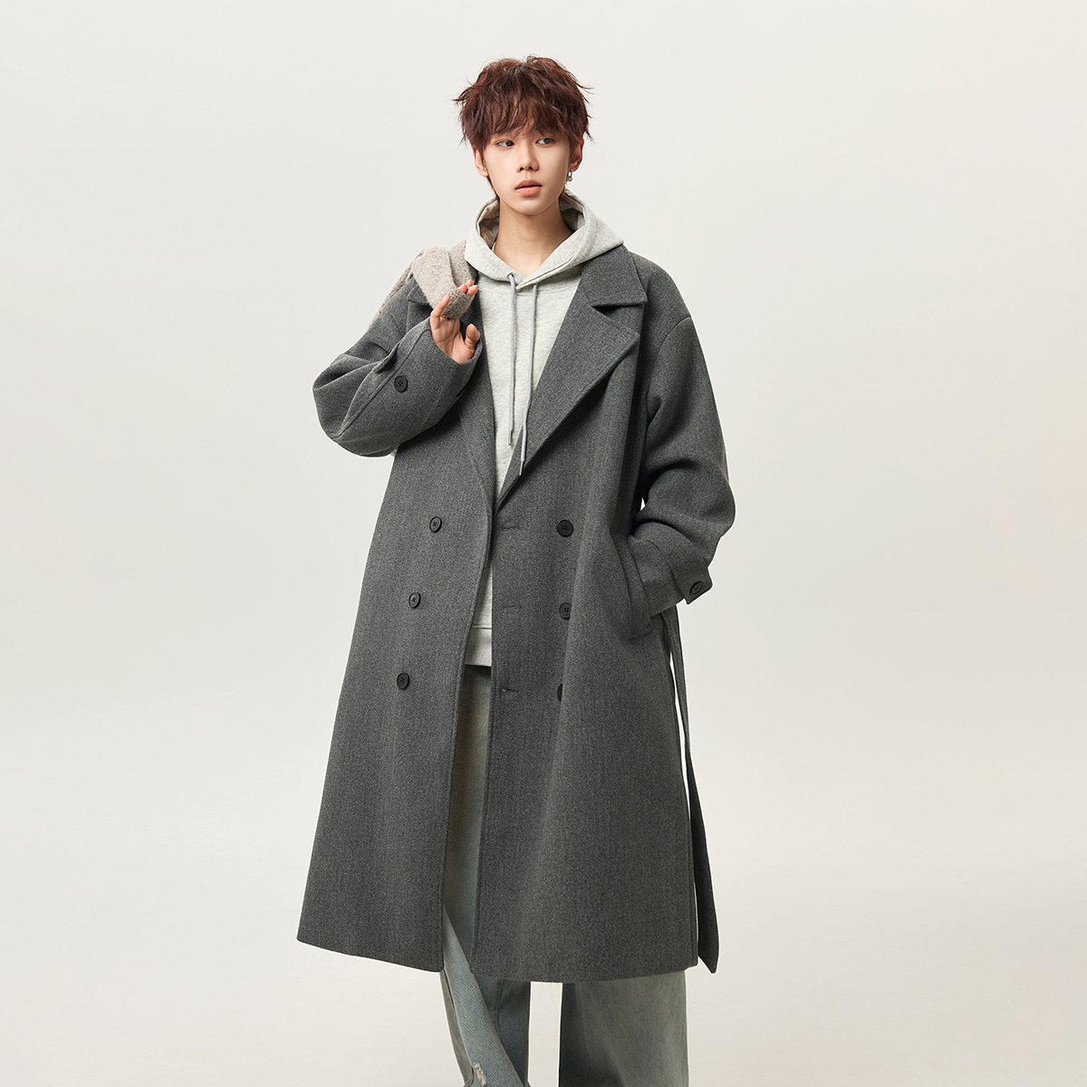 冬季加厚毛呢外套男士中长款毛呢大衣痞帅风衣休闲呢外套F521P138，男装风衣，电商A430（原星座702）