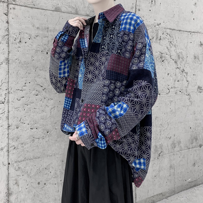 2020 new autumn loose men's Hong Kong Style Long Sleeve Shirt