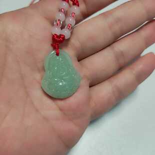 新品淡绿色平安有福玉佛吊坠男女士笑佛玉坠项链玉吊坠绳子促销礼