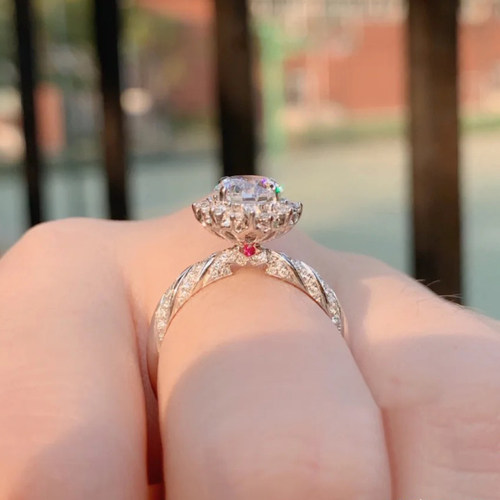 18K金定制美国进口D色莫桑钻石白金戒指，灵犀之歌钻石戒指女