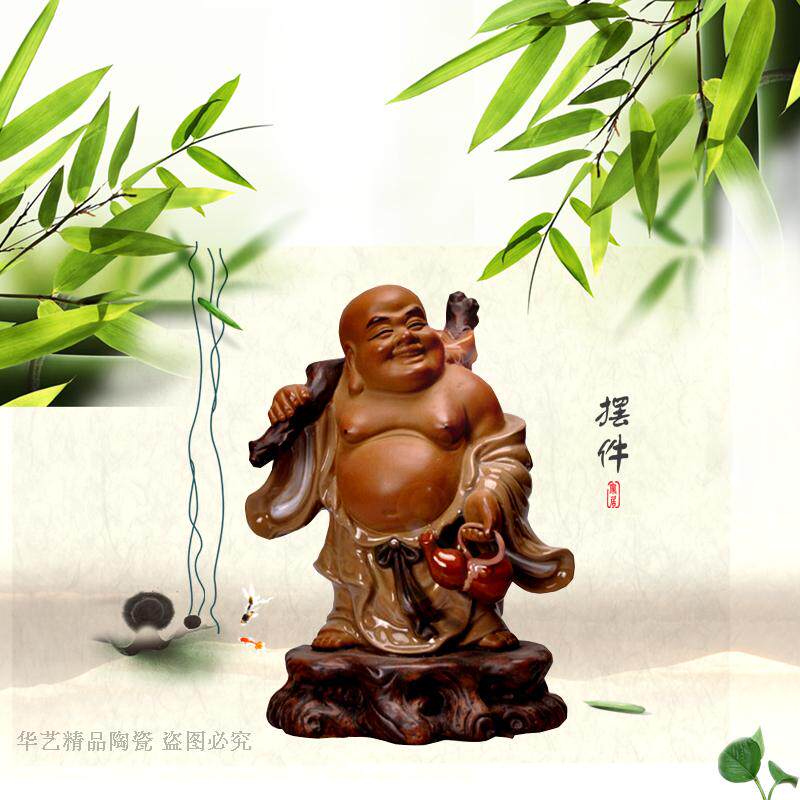 石湾公仔弥勒佛像 大肚笑佛陶瓷人物 客厅 供奉家居摆设春风得意