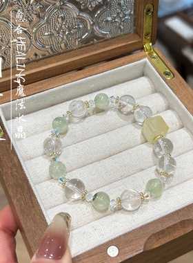 天然发丝葡萄石白水晶柠檬晶方糖手串手链女高级感招财幸运升学