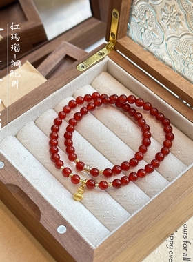 天然红玛瑙手链女款双圈手串简约葫芦吊坠送人新中式本命年礼物