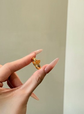 水贝5D硬金黄金鸽子蛋戒指女999足金点钻镶嵌黄钻指环纯金食指戒