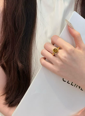 水贝黄金虎眼石方形戒指女新款999足金镶嵌闭口戒指环礼物送女友