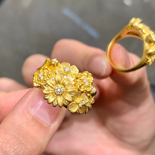 水贝5D黄金繁花锦簇戒指足金999纯金小雏菊指环女款戒子送女友