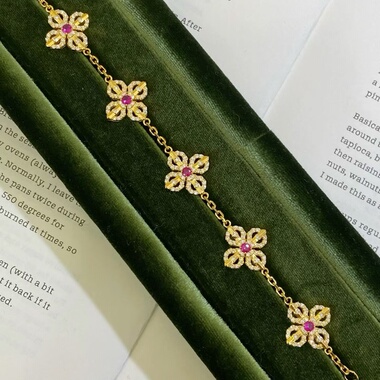 水贝黄金足金999红宝十字金刚杵手链镶嵌莫桑钻红宝高级送礼物女