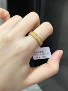 水贝足金999点钻拉丝满钻连珠戒指2025新款5D小众设计感食指戒