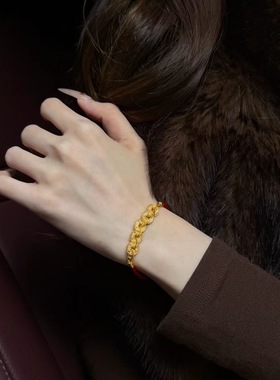 水贝黄金碎碎冰五帝钱币手链足金999女款爆闪五路财神盘缠送礼