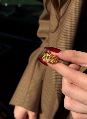 水贝黄金古法皇冠戒指足金999公主爱心皇冠王冠戒指送女友礼物