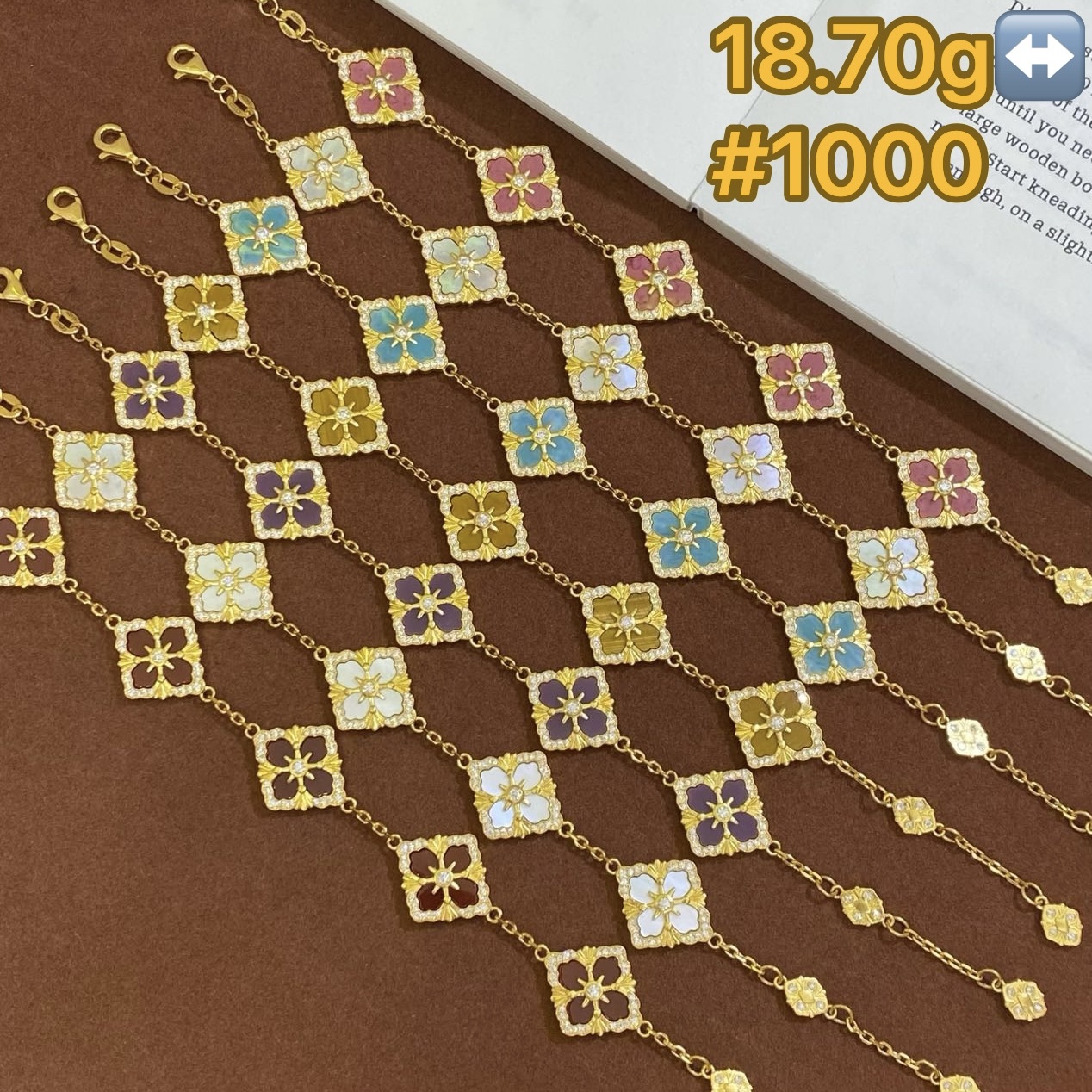 水贝古法5G手串手链足金999黄金布家满钻新款送礼四叶草五花经典