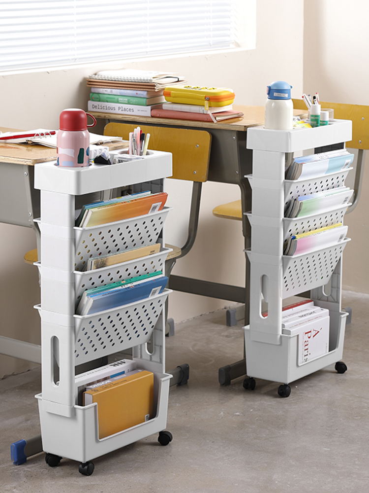 小推车置物架桌下书本收纳神器学生宿舍可移动书架整理架子带滑轮