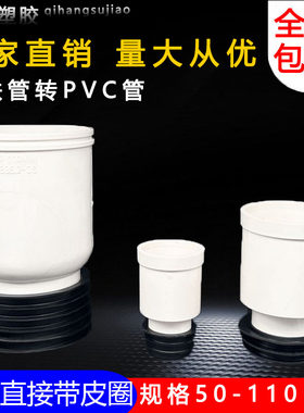 pvc110铸铁管转PVC管直接75螺旋消音管内外插伸缩50钢管缩口接头