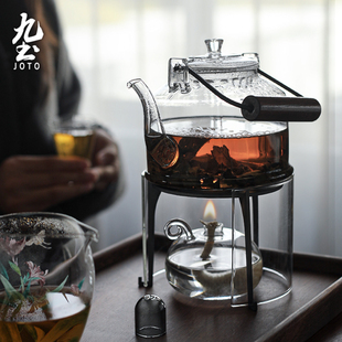 九土玻璃煮茶壶酒精炉专用烧水壶泡茶壶明火小套裝耐高温蒸煮茶具