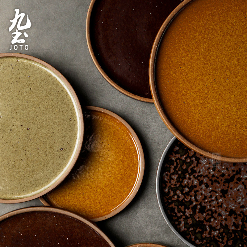 九土复古西餐平盘陶瓷菜盘托盘粗陶早餐盘盘子好看餐具糕点盘茶盘