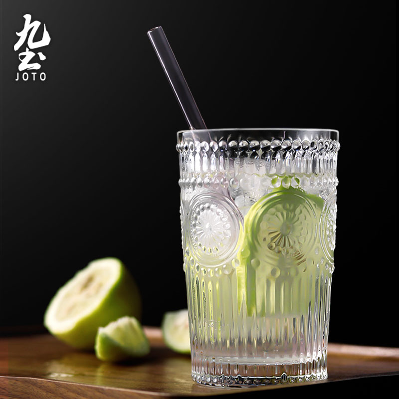 九土北欧风浮雕果汁冷饮玻璃杯子