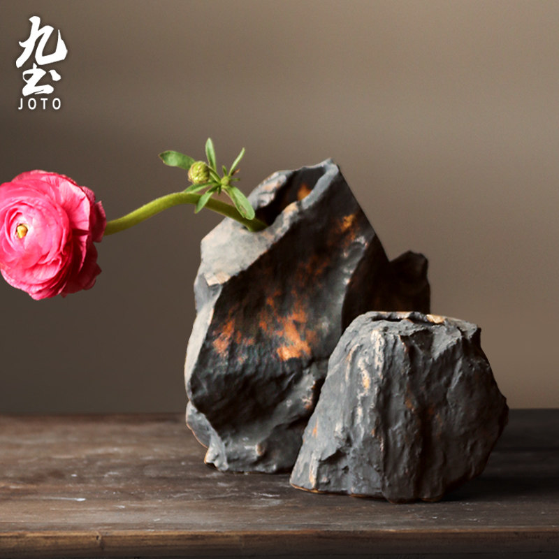 日式陶瓷假山花瓶摆件景观盆景石花器室内客厅酒柜玄关家居装饰品