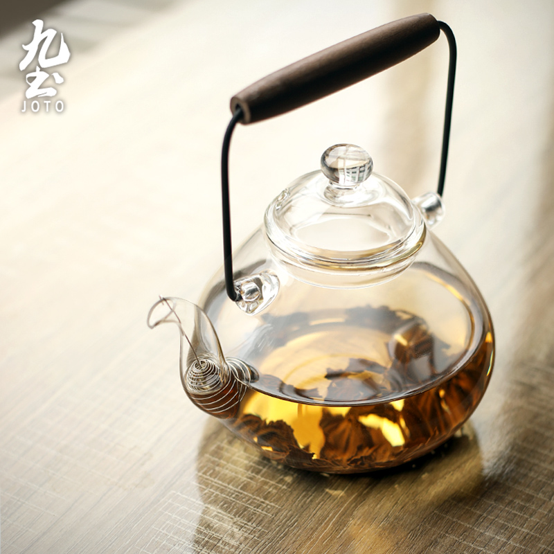 日式手工耐热茶壶木提梁