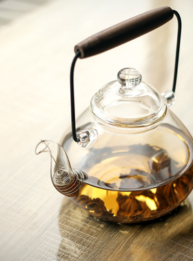 九土日式手工透明茶壶提梁大容量烧水壶煮茶壶电陶炉围炉煮茶水壶