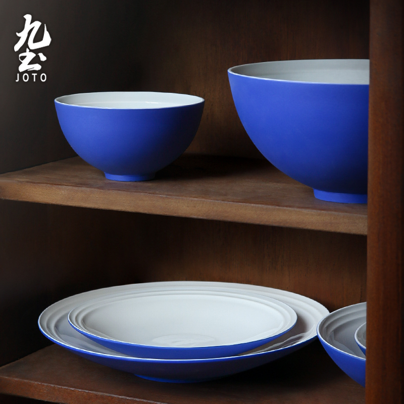 九土手工陶瓷创意克莱因蓝碗盘