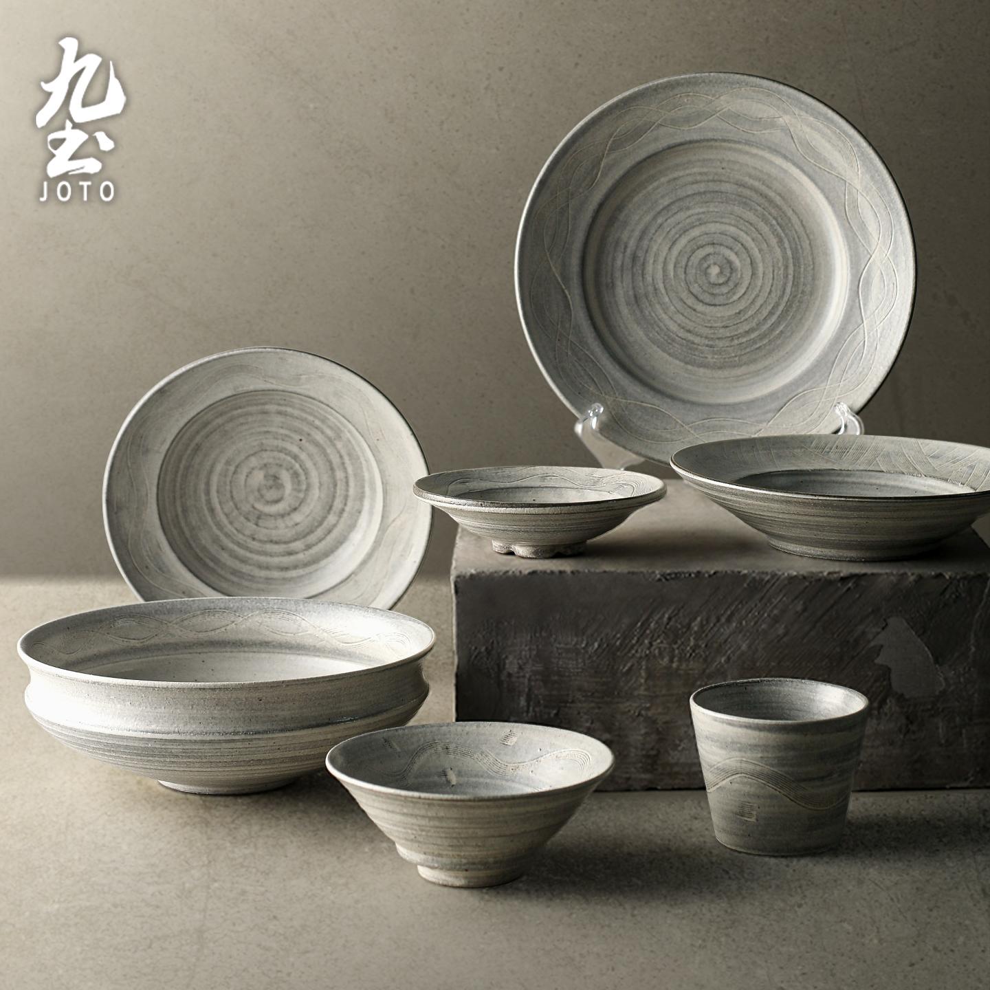 九土手工粗陶复古碗具套装