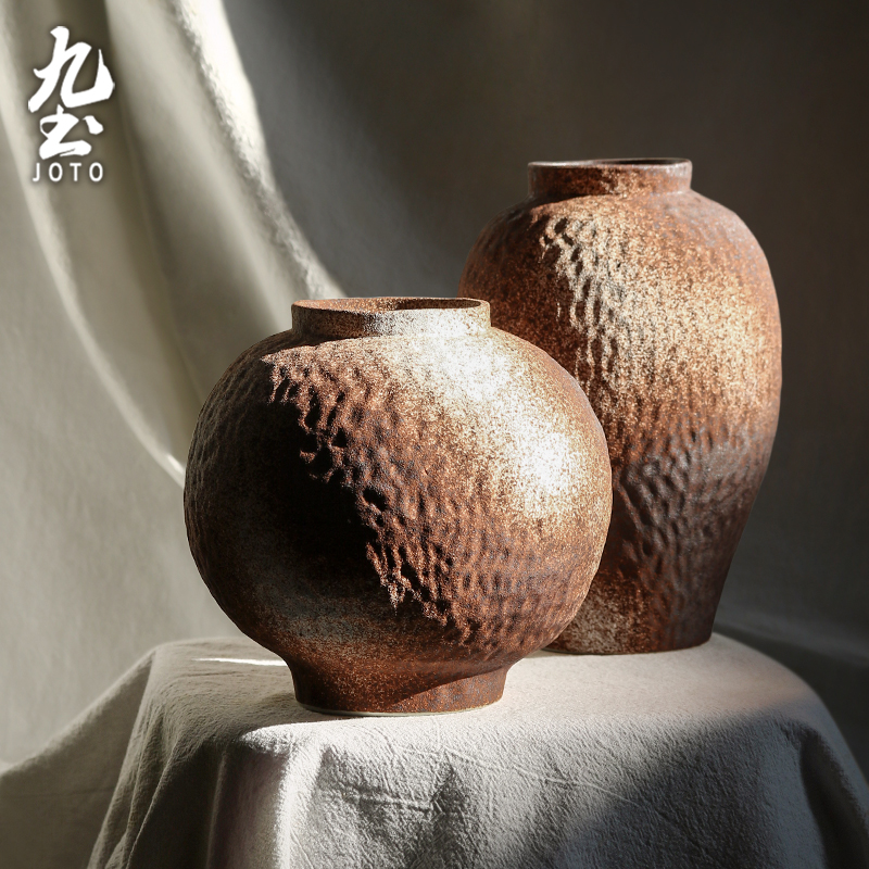 九土复古粗陶花瓶侘寂风摆件