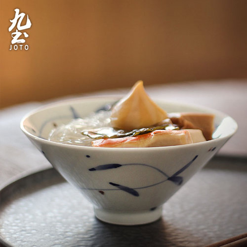 九土手绘青花釉里红素雅日式面碗