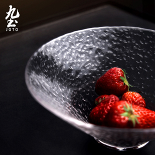 手工锤纹沙拉碗家用创意水果蔬菜碗大号透明玻璃碗甜品碗 ins日式