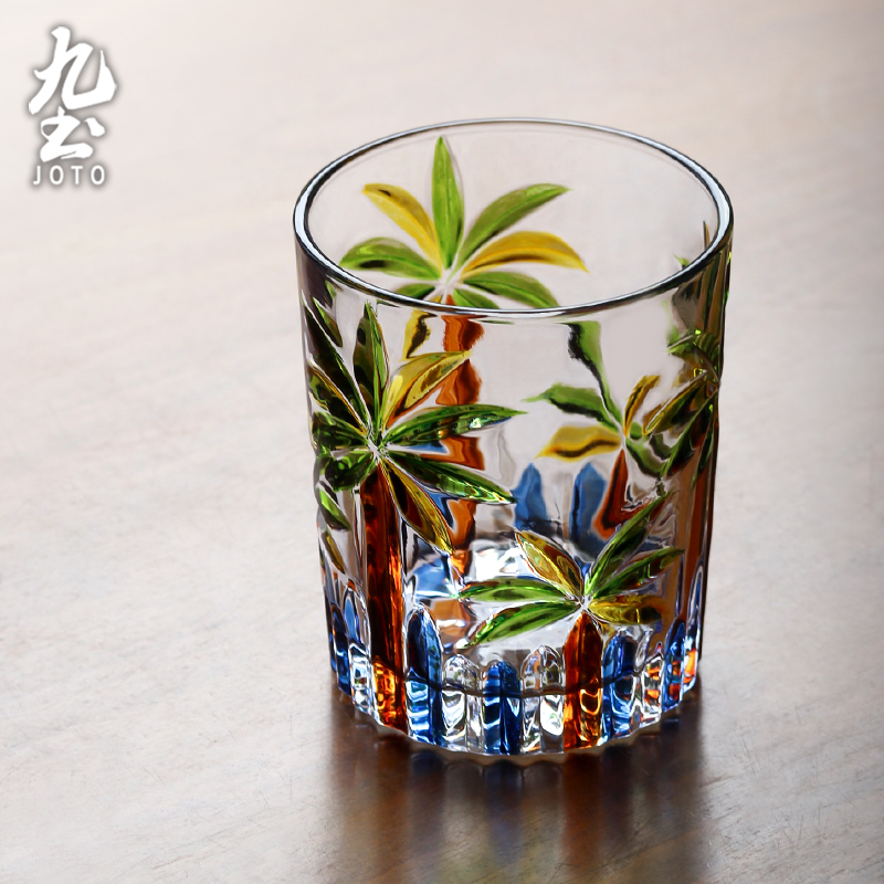 九土彩绘玻璃水杯复古酒杯