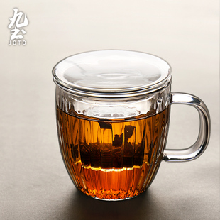 加厚手工透明玻璃杯花茶杯带把过滤茶水分离杯泡茶杯家用女水杯子