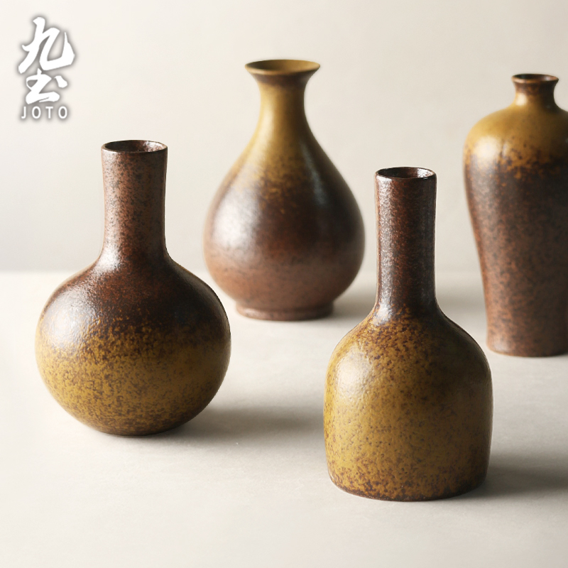 九土复古陶瓷小花瓶家居客厅插花装饰干花水培鲜花绿植粗陶罐摆件