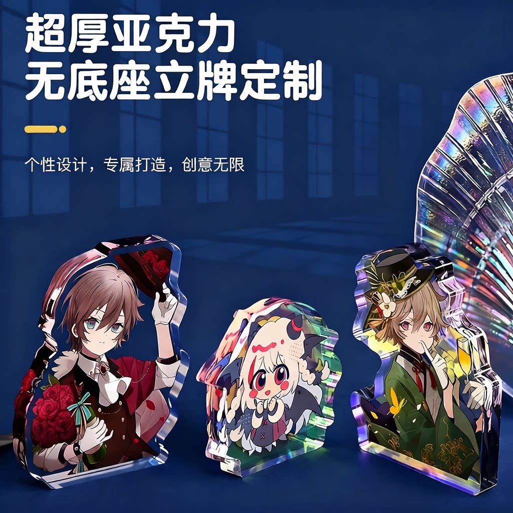 亚克力双面炫彩摇摇乐无底座立牌定制二次元桌面加厚周边摆件定做图片