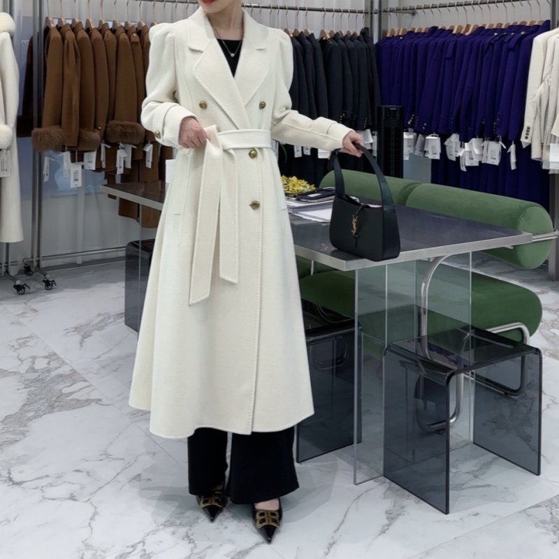 欧洲站泡泡袖双面羊绒大衣女赫本风秋冬新中长款通勤气质毛呢外套