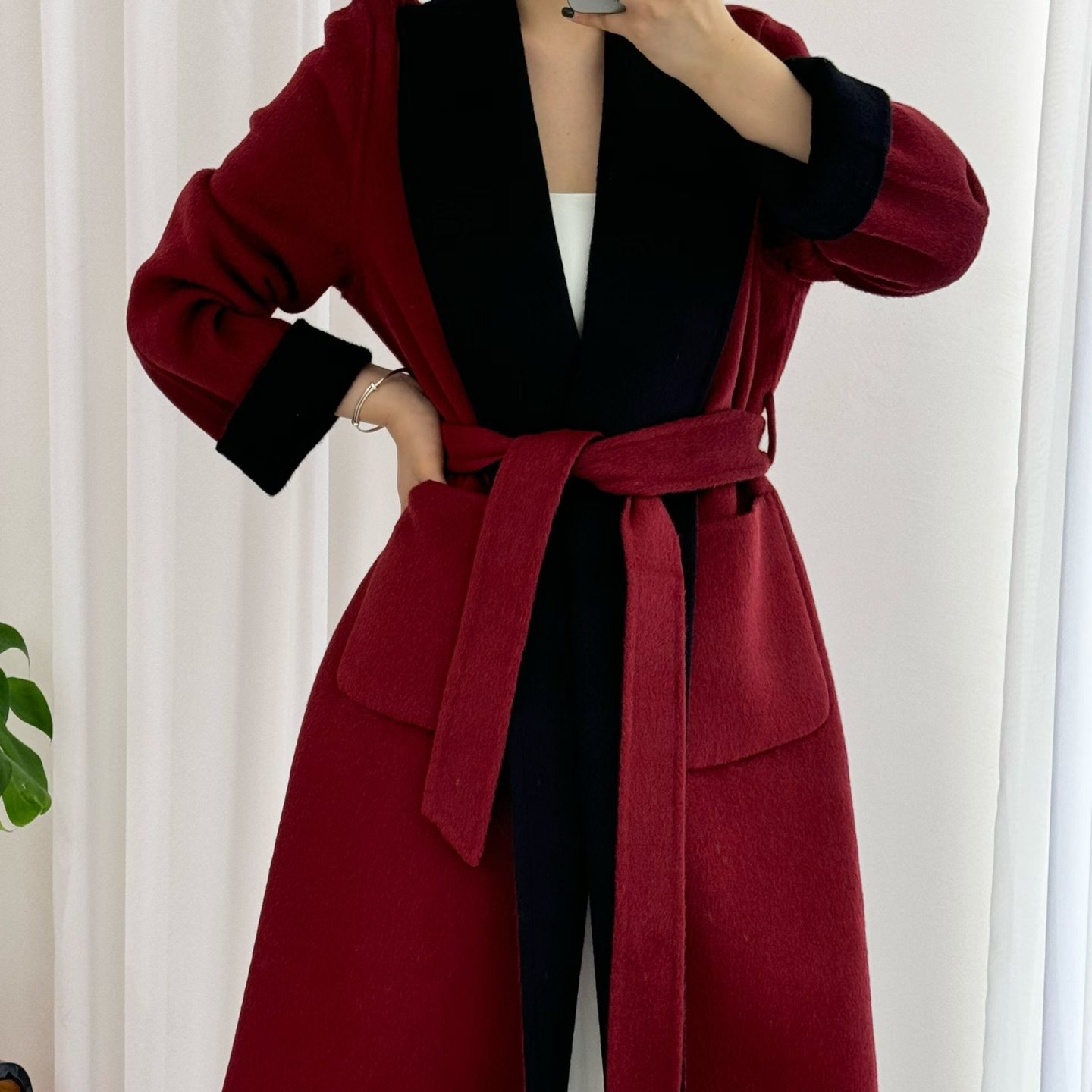 正反两面穿裕袍款毛呢外套女秋冬新中长款通勤气质双面羊绒大衣潮