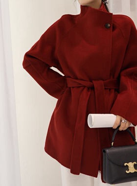 赫本风双面羊绒大衣女2025秋冬新中长款小个子修身显瘦羊毛呢外套