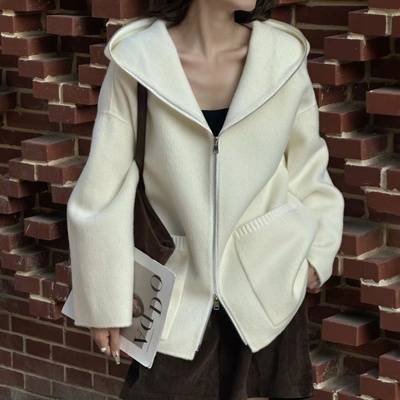 高级感双面羊绒大衣中长款拉链