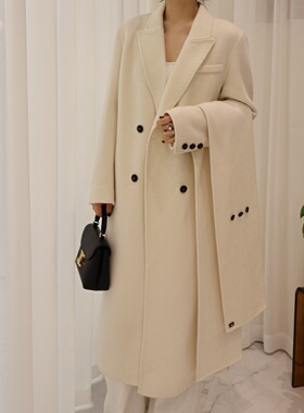 Eveline双面羊绒大衣女2025秋冬新长款高级感时尚配围巾毛呢外套