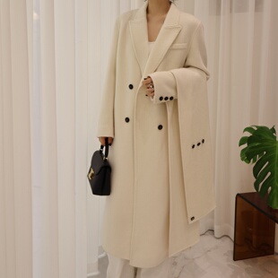 Eveline双面羊绒大衣女2025秋冬新长款高级感时尚配围巾毛呢外套