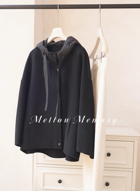 10%羊绒90%羊毛廓形极简连帽休闲双面呢大衣 一手长干净利落休闲