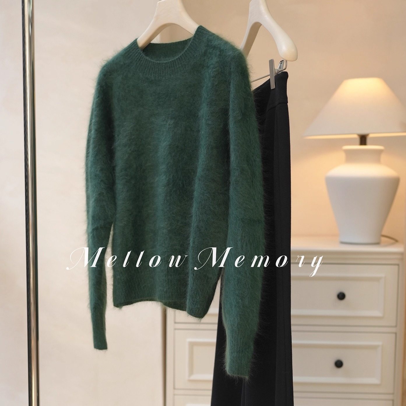 圣诞绿！100%山羊绒拉绒圆领上衣