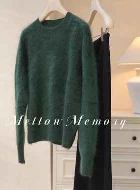 2025圣诞绿！100%山羊绒拉绒圆领上衣 ins风高级感圣诞红色针织衫
