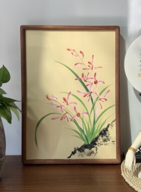 100%纯手绘国画兰花空谷幽兰茶室书房书桌摆件装饰画挂画A3尺寸