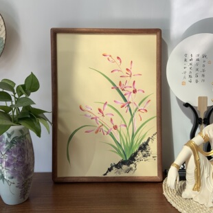 100%纯手绘国画兰花空谷幽兰茶室书房书桌摆件装饰画挂画A3尺寸