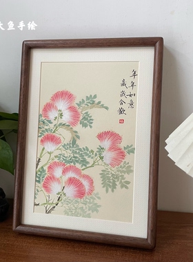 合欢花摆台纯手绘国画百合送闺蜜新婚礼物订婚礼品摆件结婚纪念A4