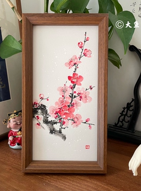 100%纯手绘梅花摆台国画