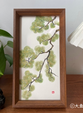 纯手绘国画松树放轻松桌面摆台茶室装饰画国风礼品伴手礼15×27cm
