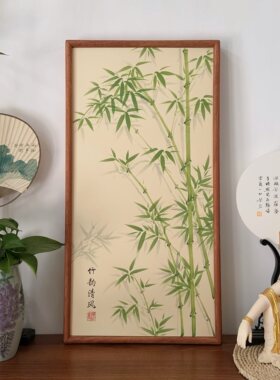 纯手绘竹子国画水墨画客厅书房茶室办公室卧室挂画装饰画35×68cm